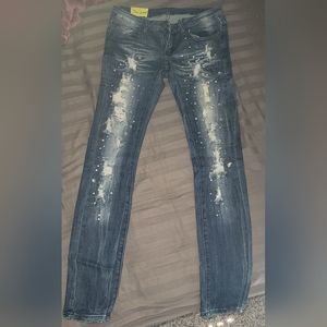 Machine Jeans Rhinestone destroyed skinny jeans
